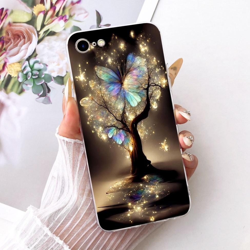 Clear Casing For iPhone 7 A1778 Cover For iPhone 8 A1905 Case Cute Cat Fashion Butterfly Luxury Kawaii 2D Painted