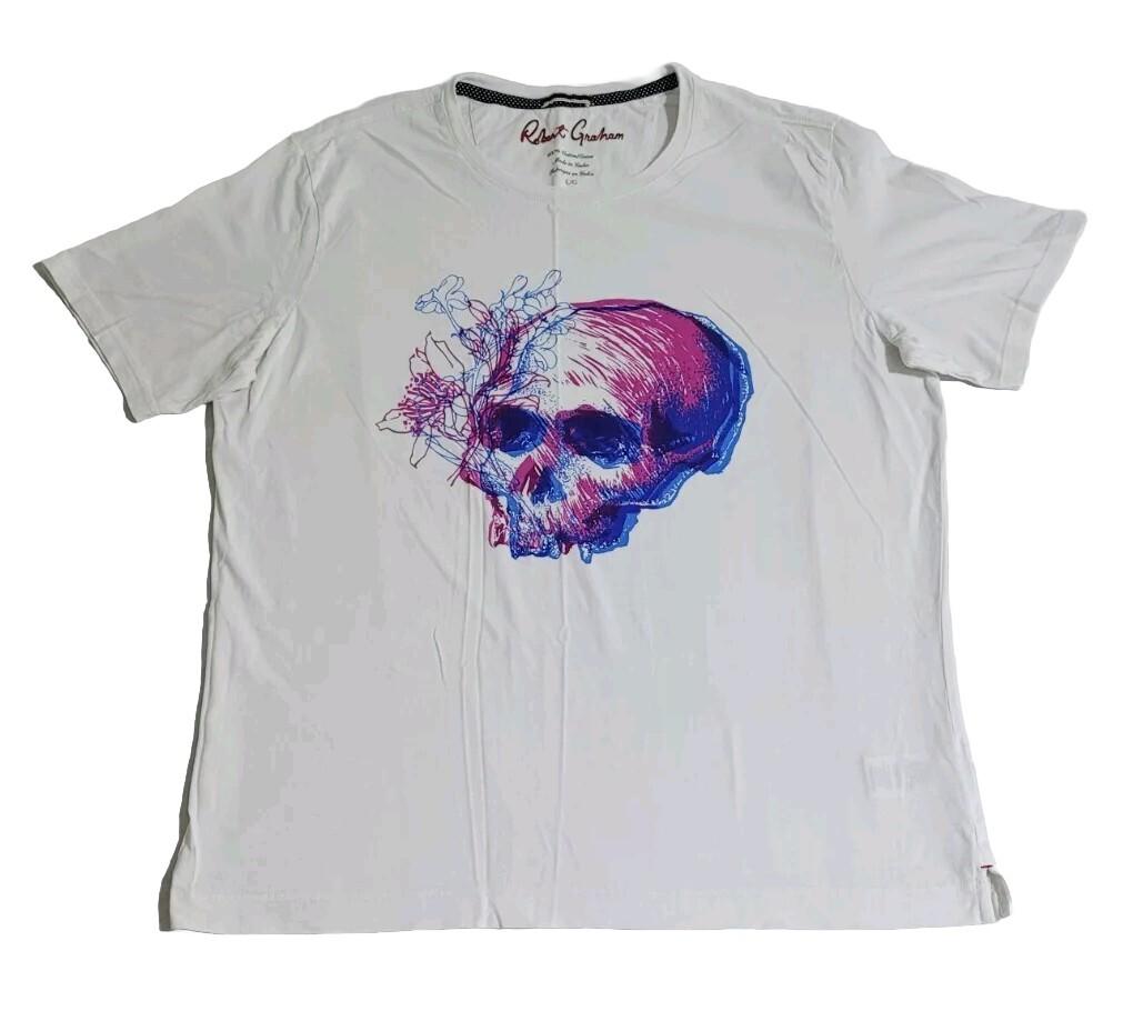 Robert Graham White Short Sleeve Graphic T-shirt Size L Skull & Flower Pattern S