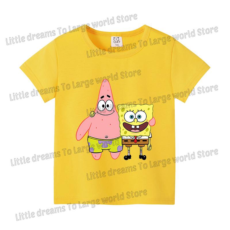 SpongeBobs Cartoon Tshirt for Children Cotton Soft Tee Boys Girls Tops Colorful Clothing Anime Printed Clothes Birthday Gift