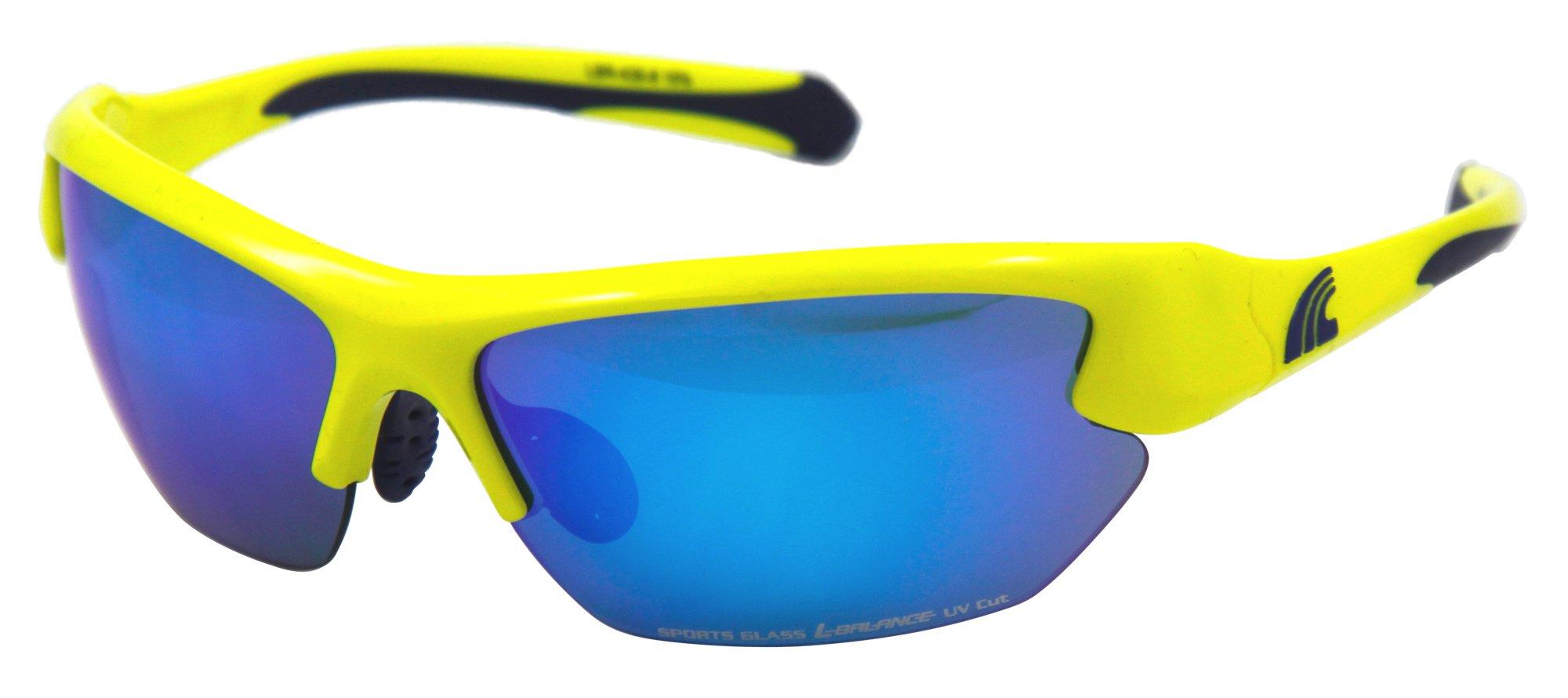 

EYES Unisex Sports Sunglasses with Night Vision Yellow Blue Reevo Mirror Yellow Interchangeable Free Size L-BALANCE Lenses, LBR-435-8, + Black/Smoke +