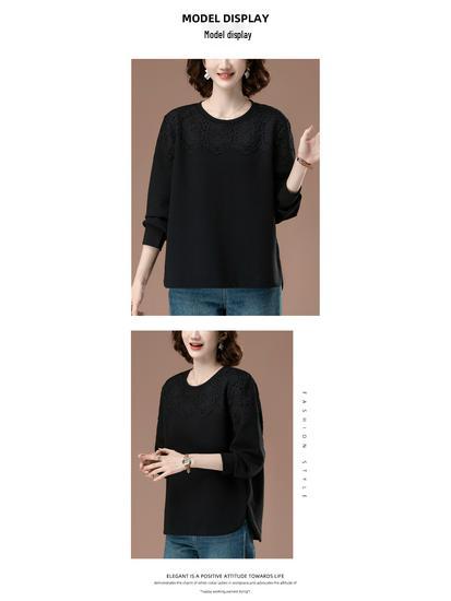 Women's Plus Size Lace Splicing Sweatshirt – Spring/Autumn Loose Fit for Middle-Aged Moms