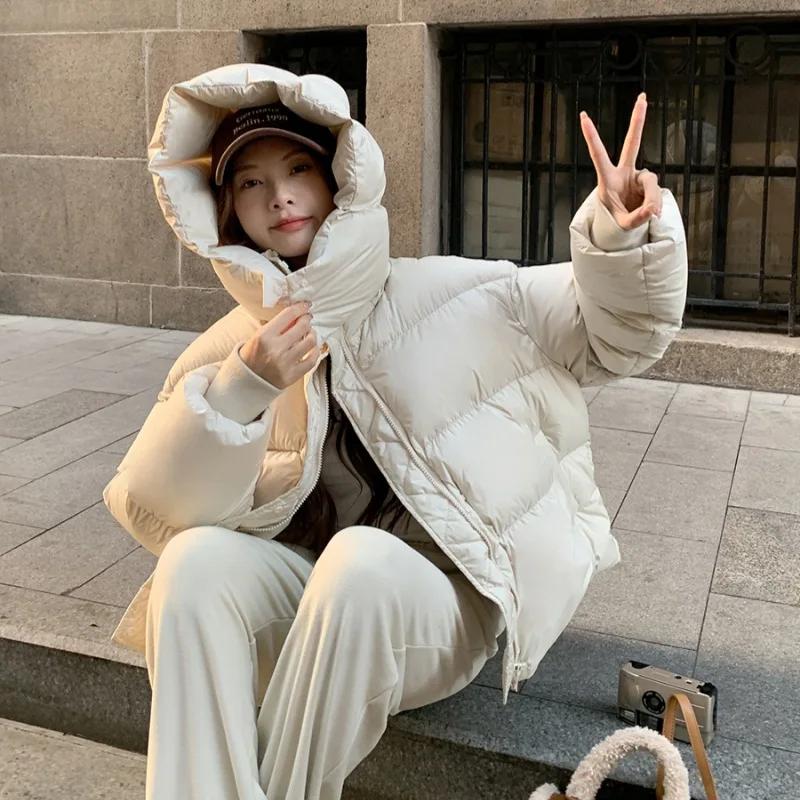 Palton Nou de Iarnă Căptușit cu Bumbac Trend Îmbrăcăminte Femei Jachetă Puf Scurtă Parka cu Glugă Caldă Groasă Design Coreean Jachetă Șic Mujer