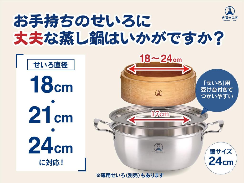 Yoshifuji Kogei Steamer Set with Steaming Plate for and Compatible with Chinese Style Set with Steaming Seiro, 18cm, 21cm, 24cm, Seiro, (Pot Plate)