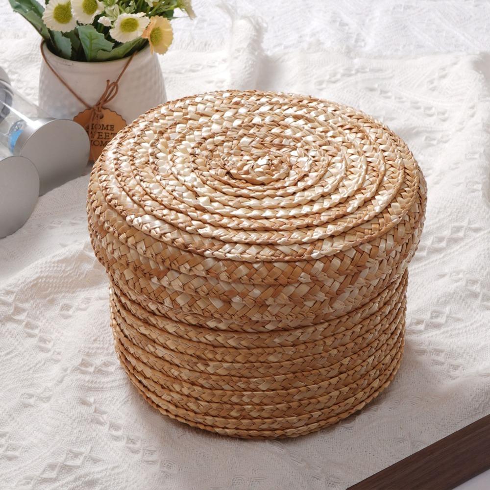 Handmade Woven Straw Storage Box Natural Straw Cosmetic Storage Container Home Decor