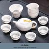 Exquisite 10-Piece Honeycomb Ceramic Kung Fu Tea Set with Teapot, Gaiwan, and Cups In a Gift Box.