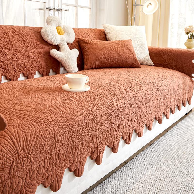 French Retro Solid Color Sofa Cushion 2025 New Special-shaped Light Luxury Seat Cushion Washed Cotton Four-season Universal Sofa Cover