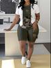 Leopard Print Splicing Women's Casual Suit Short-sleeved Shorts 1D Digital Flower Printing Fashion T-shirt Set