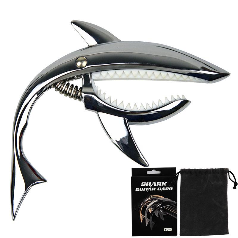 Shark Capo: Zinc Alloy Transposition Capo for Folk Guitar with Flannel Bag Packaging.