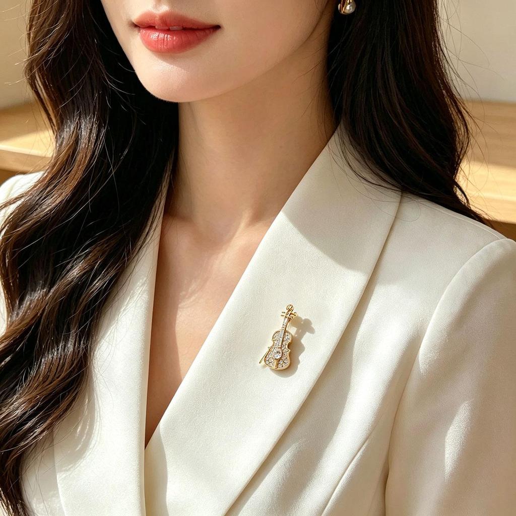 Korean Fashion Personality Daily Violin Brooch, Versatile Brooch Music Instrument Design Concert Accessory