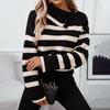 Vintage Loose Stand Collar Long Sleeve Stripe Knitwear Sweater Pullover Top Autumn Winter