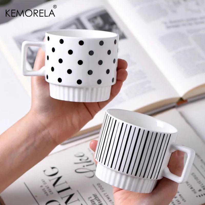 1PCS Nordic Style Ceramic Mug Suitable For Iced American Cappuccino Dot Mug Striped Coffee Tea Cup Stackable Office Water Cup