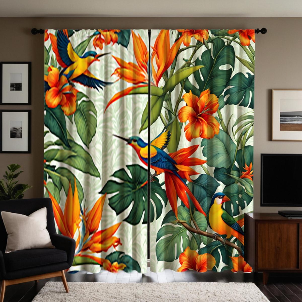 

2 шт. HD Райская птица Калла лилия штора Зеленая желтая штора с цифровой печатью украшение дома стиль украшения гостиная W52H63inchW132H160cm