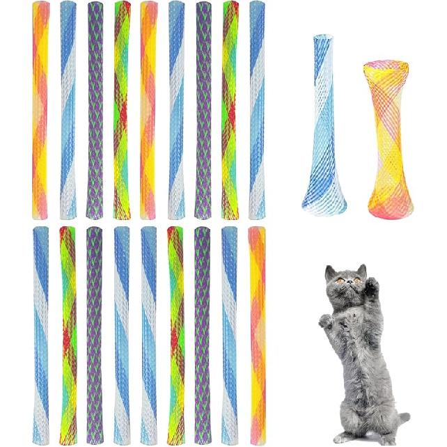 Andiker 10pcs Cat Tube Toy, 5.1inch Nylon Mesh Telescopic Folding Plastic Cat Spring Toy, Stylish Multi-Colored Cat Chew Toy, Interactive Cat Toys