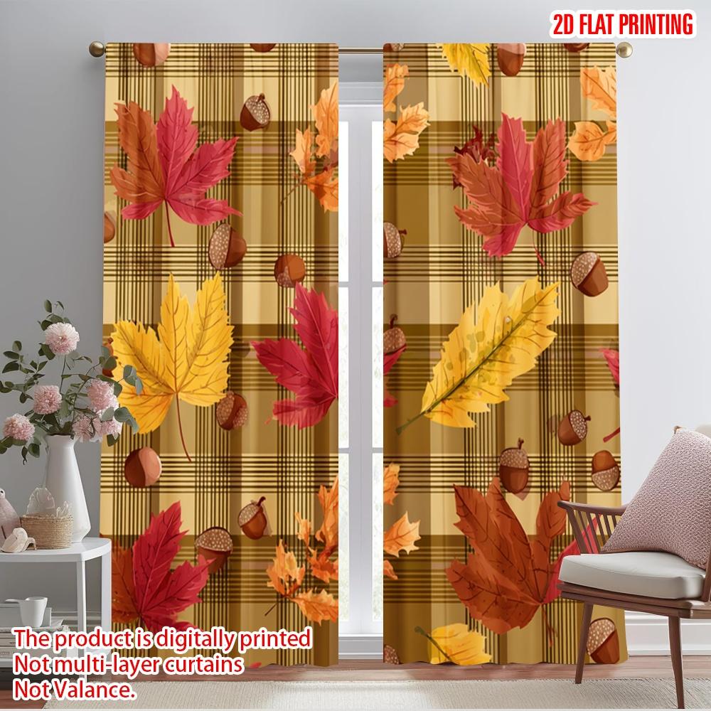 

2pcs,2D plane printing Popular Curtains Autumn Leaves Plaid Pattern Versatile 100% Polyester (without rod) Outdoor Decorations 52.50×116.00 CM 2pcs
