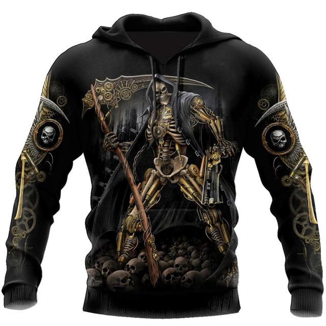 3D Printed Skull Graphics Men's Hoodie Tops Fashion Unisex Sweatshirt Spring Hip Hop Streetwear Oversized Casual Men's Clothing