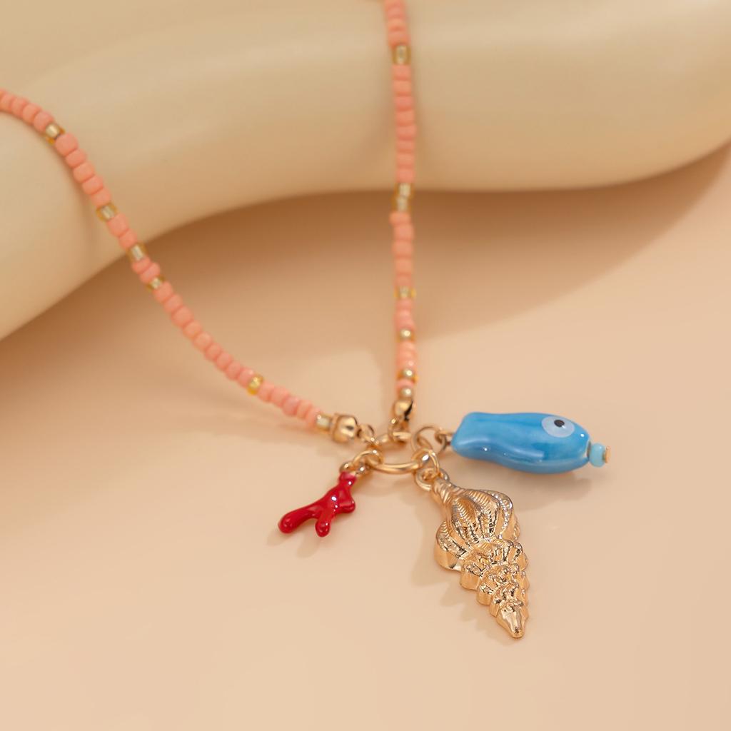 Ocean Wind Wind Conch Small Fish Rice Bead Necklace, Creative Bergamot Eye Pendant Collarbone Chain Female