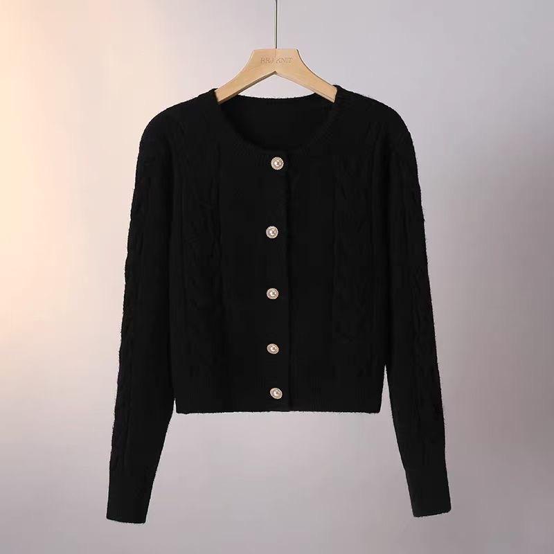 Cable knit cardigan for women, vintage autumn/winter new fashionable simple loose sweater jacket for women, sweet and fresh