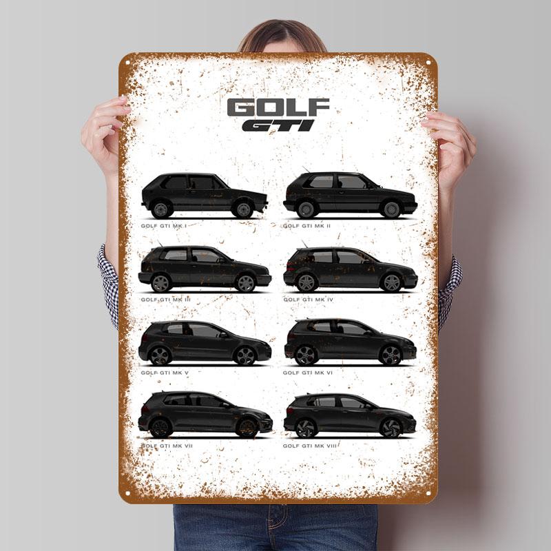 

VW Golf GTI Поколения Металлические Знаки Автомобильный Постер Настенное Искусство Мурал Пользовательский Жестяной Знак для Настенного Художественного Оформления Кофейный Бар Ретро 7.9x11.8In(20x30cm)