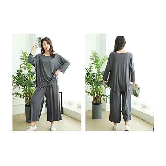 [TRTRO] Women's Loungewear, Top and Bottom Set, Large Size, Round Collar, Long Sleeves, Pajamas, Room Wear, Sleepwear, Elastic Waist