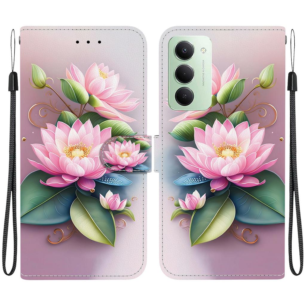 Pro Xiaomi Redmi 15 4G (EU) (171 mm) Pouzdro Vzorový Potisk Kožená Peněženka Kryt na Telefon s Šňůrkou