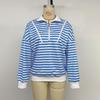 Women's Retro Striped Polo Collar Long Sleeve Hoodie - Loose Fit Autumn/Winter 2026 Pullover