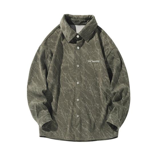 Spring Fall Men Shirt Retro American Style Corduroy Embroidery Japanese Style Loose Single-breasted Long Sleeves