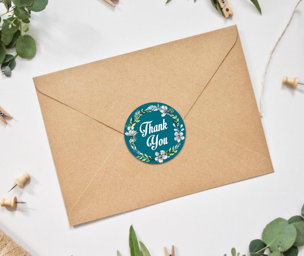 Darling Souvenir 1.6 Inches Round Daffodil Wreath Elegent Personalized Black Thank You Stickers-45