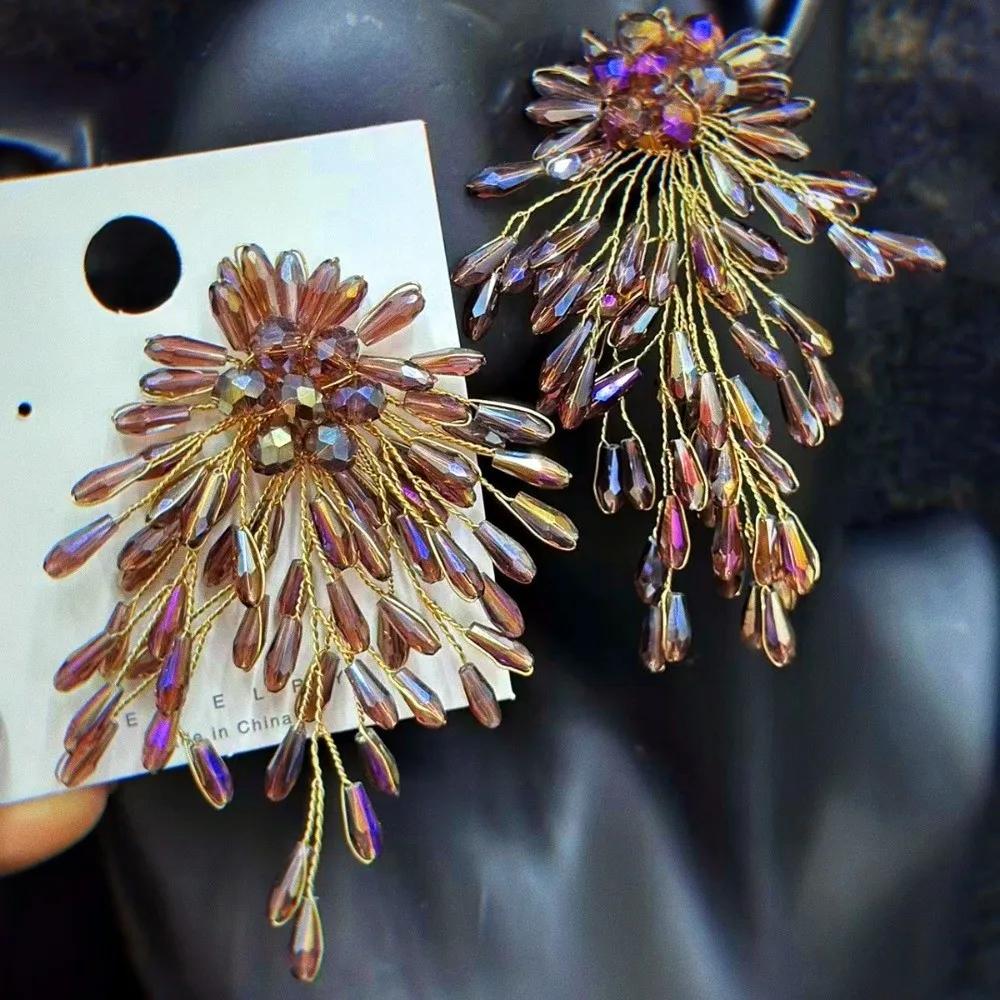 Bridal Jewelry Snowflake Earrings Women's Accessories Sparkling Exaggerated Ear Studs Beaded Crystal Earrings Special Occasions
