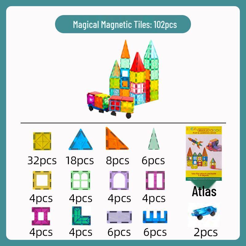 Stained Glass Magnetic Tile Set: Strong, Fun Assembly Building Blocks for Early Education Ages 3-6