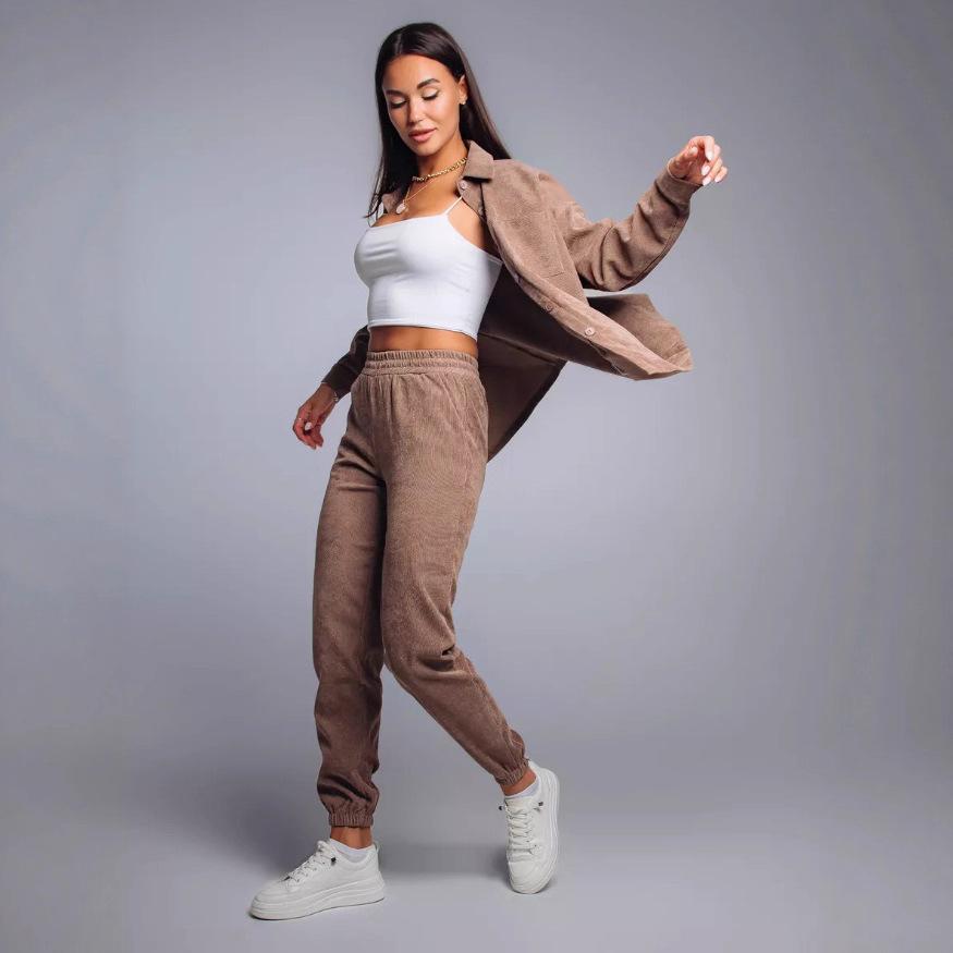2025 Retro Plus Size Women's Corduroy Shirt and Pants Set