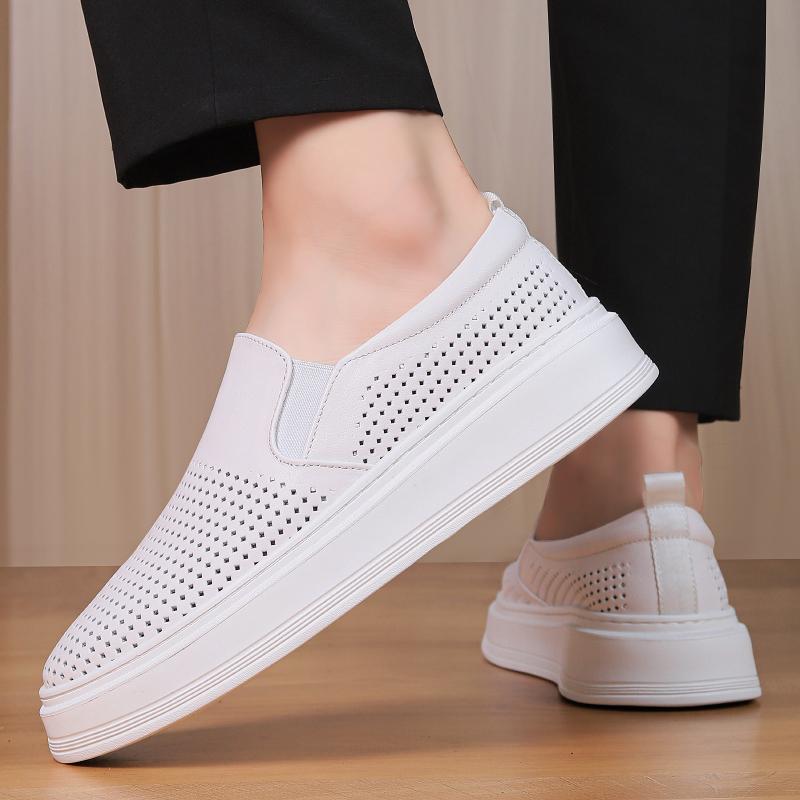 Fashion Male Breathable Genuine Leather Punching Simple Loafers Comfty Casual Slip-ons Man Walking Shoe Summer Men Shoes Hiking Footwear