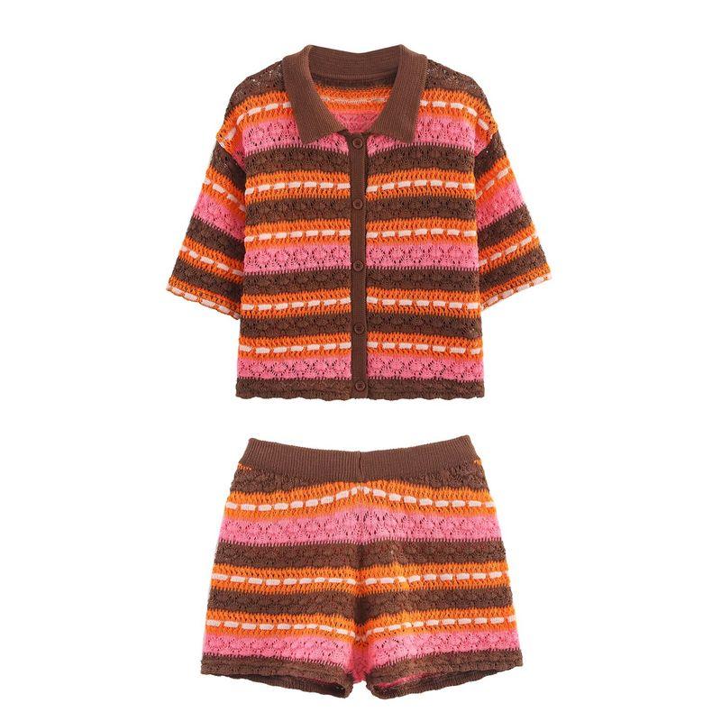 Kaslead New Women Clothes Western Style Jacquard Short Sleeve Top Leisure Shorts 5063803 5063804