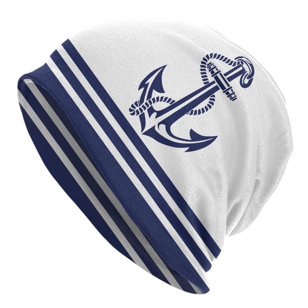Custom Navy Blue Stripes Nautical Anchor Boat Bonnet Hat Knit Hat Unisex Women Hip Hop Unisex Winter Warm Skullies Beanies Caps