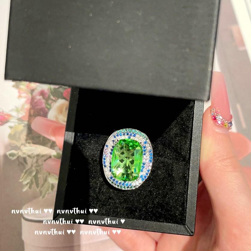 Mojito Emerald, Whirlpool Ring, Crescent Pine Cypress, 18K Gold Plated, Fruit Green Treasure Zircon Ring