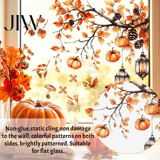 Seasonal Glass Stickers for Living Room Autumn Static Window Sticker with Cute Animals & Maple Leaves, Removable Harvest Fall Home Festival