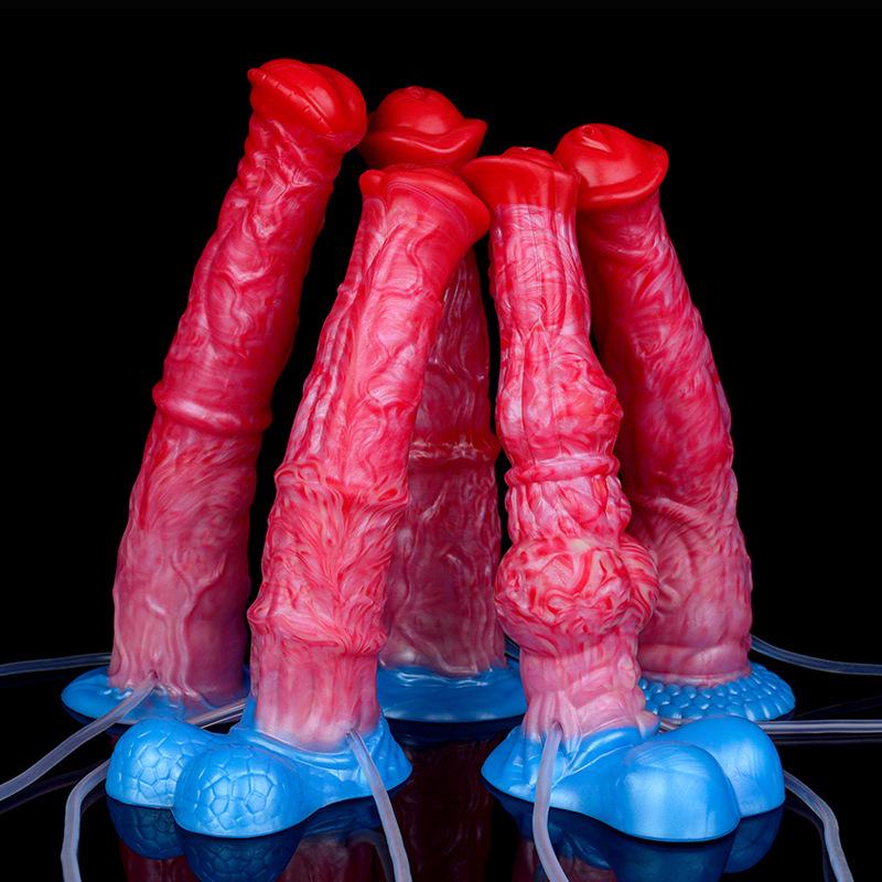 Dragon Flame Inflatable Silicone Dildo with Water Spray and Dog Knot Design for Women