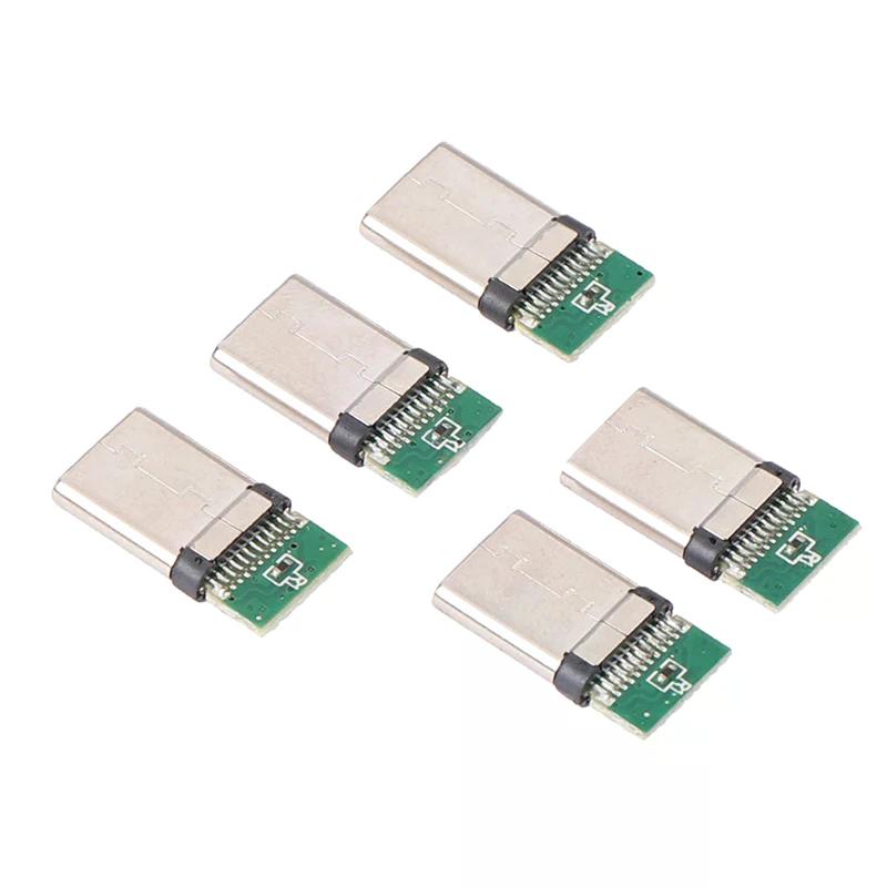 High Quality 5pcs Usb 3.1 Type C Male Diy Solder Plug Connector Socket Attached Pc Board for Electronic Equipment Repair & Ma
