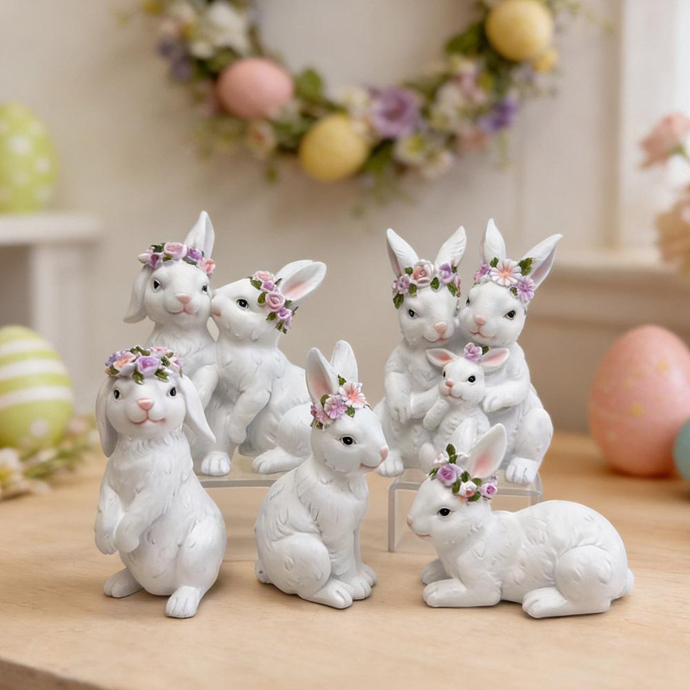 Resin Easter Bunny Figurines, Simple Leisure Cartoon Rabbit Statue, Festive Tabletop Decor for Home Living Room Garden Ornament.