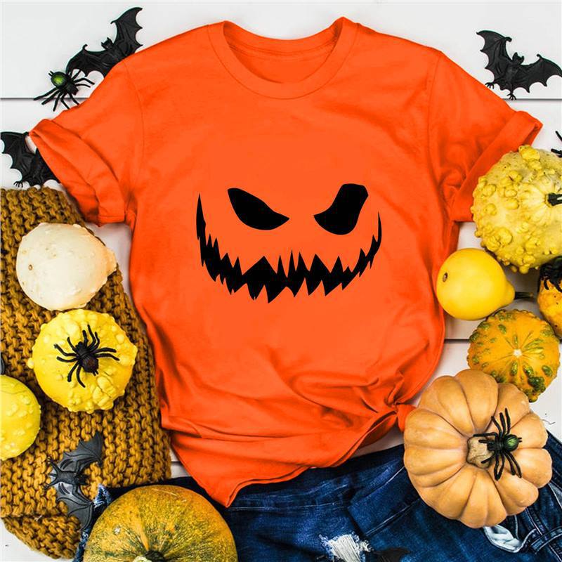 Halloween Pure Cotton Printed Unisexs and Womens Summer Personalized Short Sleeved New Fashion Trend Loose Casual Tshirt