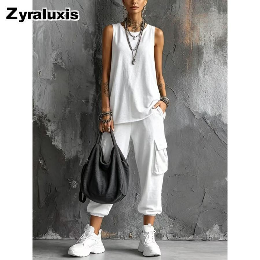 Summer New Casual Crewneck Knit Vest Top & Shorts Set for Women S