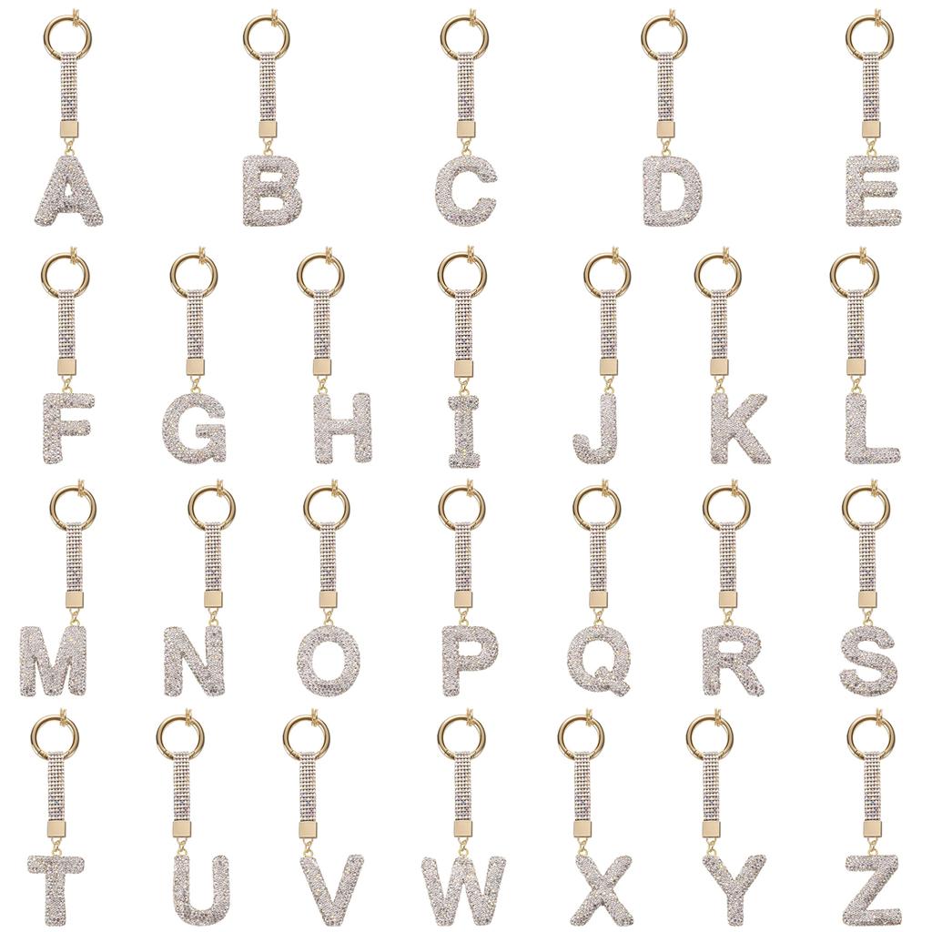 Personalized Alphabet Keychain with Sparkling Rhinestones Durable Alloy Jewelry Accessory for Fashionable Daily Use