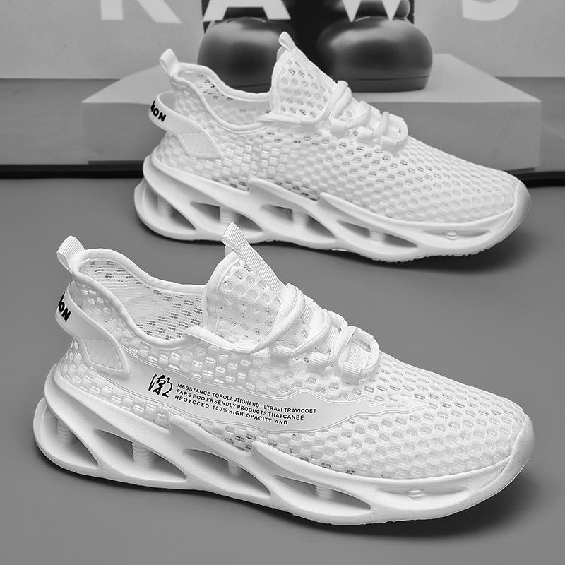 Popular summer breathable thin men's shoes mesh casual sports running lightweight hollow shoes mesh shoes men's white shoes