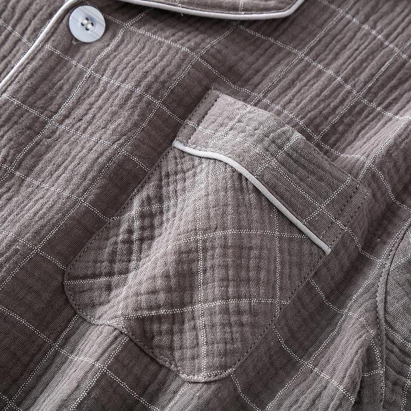 Plaid non imprimé été nouveau coton pur hommes fil crêpé manches courtes short costume simple vêtements de détente