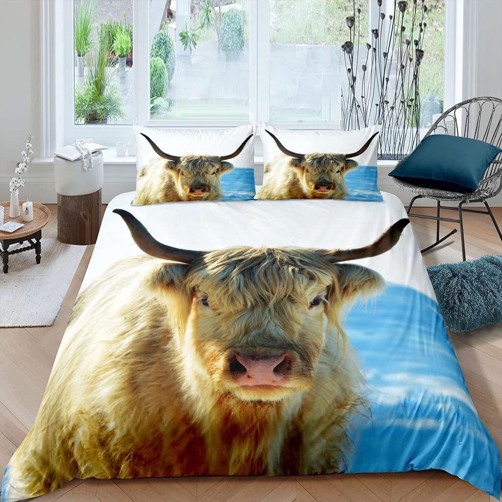 Highland Cow Duvet Cover King Sunflower Black Cattle Bedding Set Microfiber Farm Animal Cow Western Farmhouse Cattle Quilt Cover