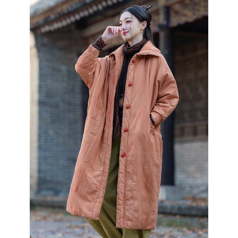 

25 winter new original ramie handmade tie-dye long warm padded jacket large size loose padded quilted padded jacket One size