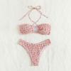 Sexy Bathing Suit Women Printed Swimsuit Pleated Bikini Set Bow Tie Lace Up Two-piece Beachwear Summer New Halter Biquinis