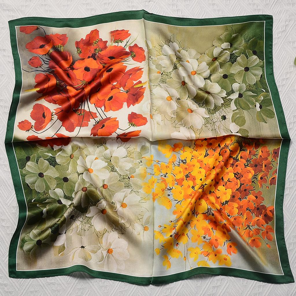 Silk silk scarf women's black Sigongge versatile 71cm square scarf high-end scarf small scarf summer retro