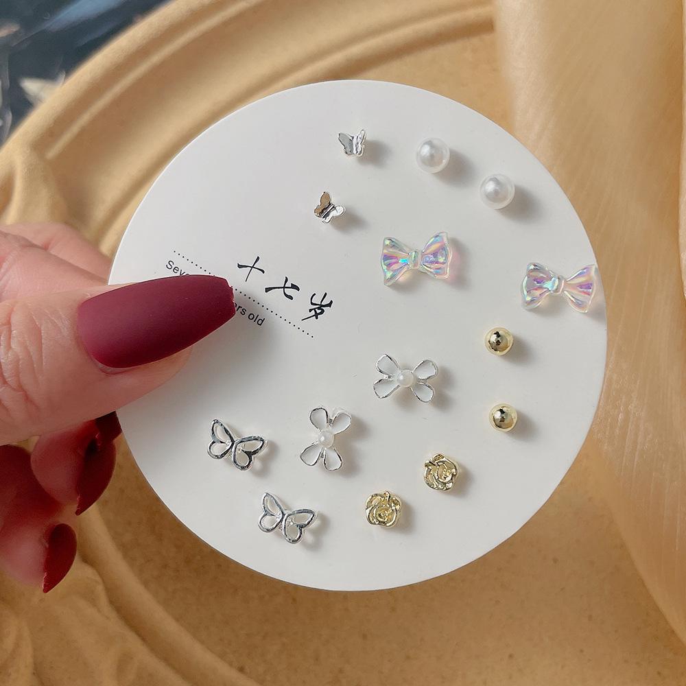 Elegant Pearl Earring Set: Niche 925 Silver Butterfly & Four-Leaf Clover Studs for Women