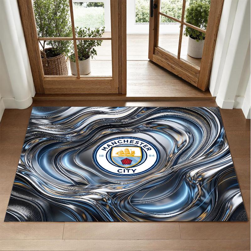 Manchester City Design Crystal Velvet Rug Soft Decorative Mat for Bedroom Entrance