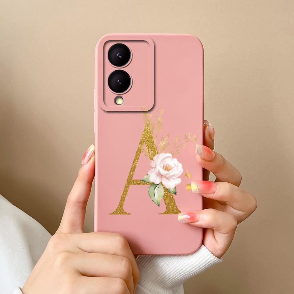 Case For VIVO Y17S 4G A To Z Cute Flower Letter Pattern Smooth Liquid Silicone Shell For VIVOY17S Y17s 4G Fashion Couple Fundas